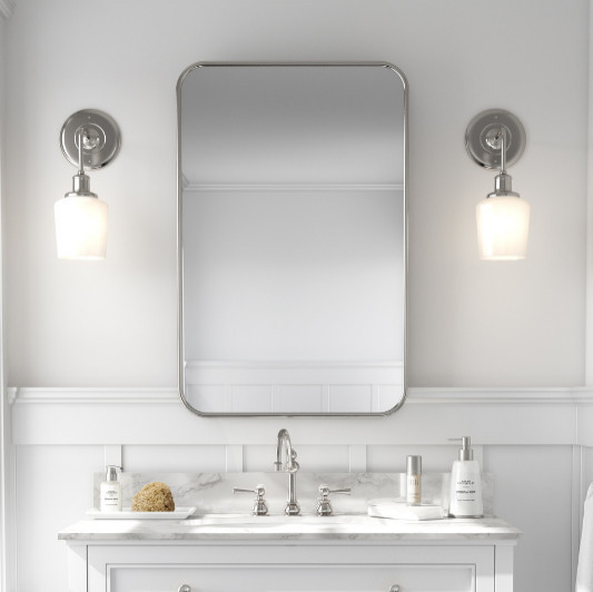 Highland Framed Rounded Rectangle Mirror Transitional Bathroom