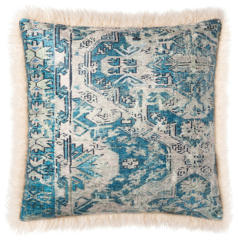 Loloi Decorative Throw Pillow 18"x18" Cover Only MULTI / IVORY, 18" x 18" Mediterranean