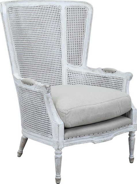 CARLOW Occasional Chair White Paint Patina Rattan Linen-Polyester