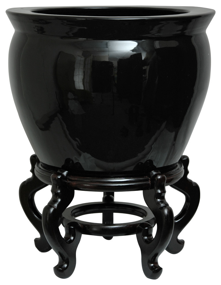 16" Solid Black Porcelain Fishbowl