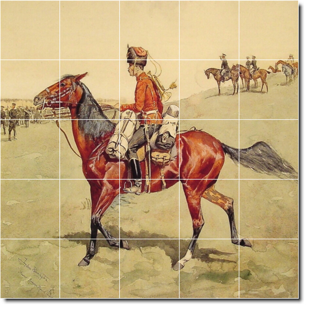 Frederic Remington Horses Painting Ceramic Tile Mural 13, 60" Wide x