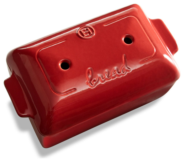 Emile Henry Burgundy Ceramic 2 Quart Bread Loaf Baker Contemporary