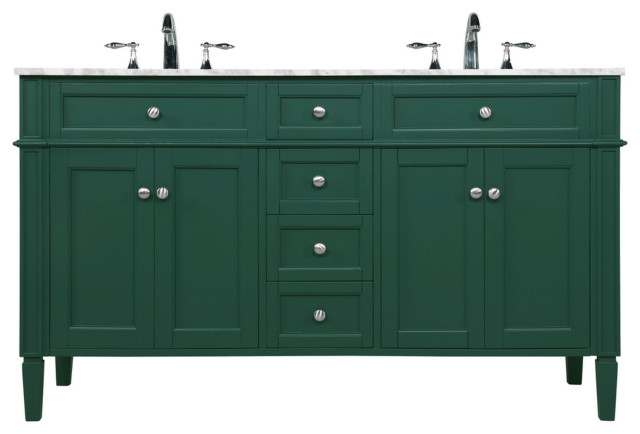 60" Double Bathroom Vanity, Green, Vf12560Dgn - Contemporary - Bathroom ...