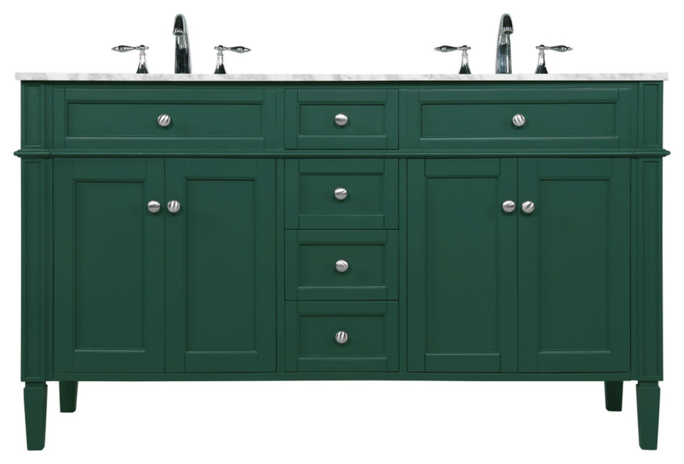 60" Double Bathroom Vanity, Green, Vf12560Dgn Contemporary Bathroom