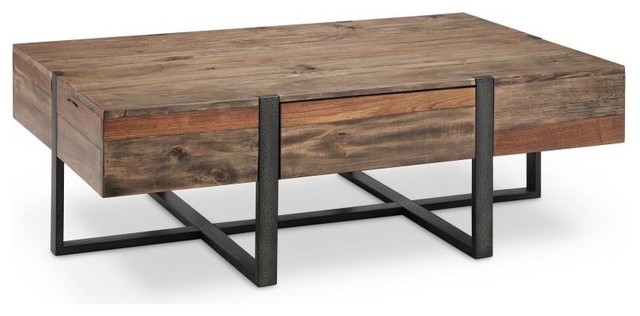 Prescott Modern Reclaimed Wood Rectangular Coffee Table, Rustic Honey