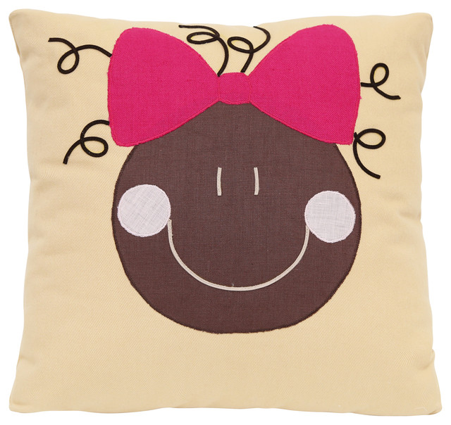 Kids Pillow, Baby Girl With Curls 18"x18" Contemporary Kids Pillows