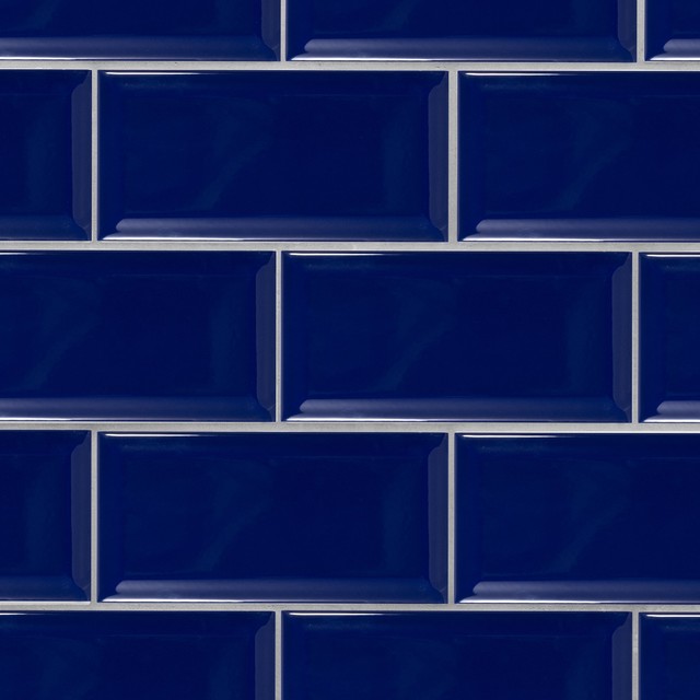 Beveled 4x8 Cobalt Blue Subway Tile Contemporary Wall And