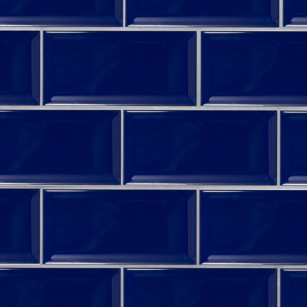 Beveled 4x8 Cobalt Blue Subway Tile, Cobalt Blue Glass Subway Tile
