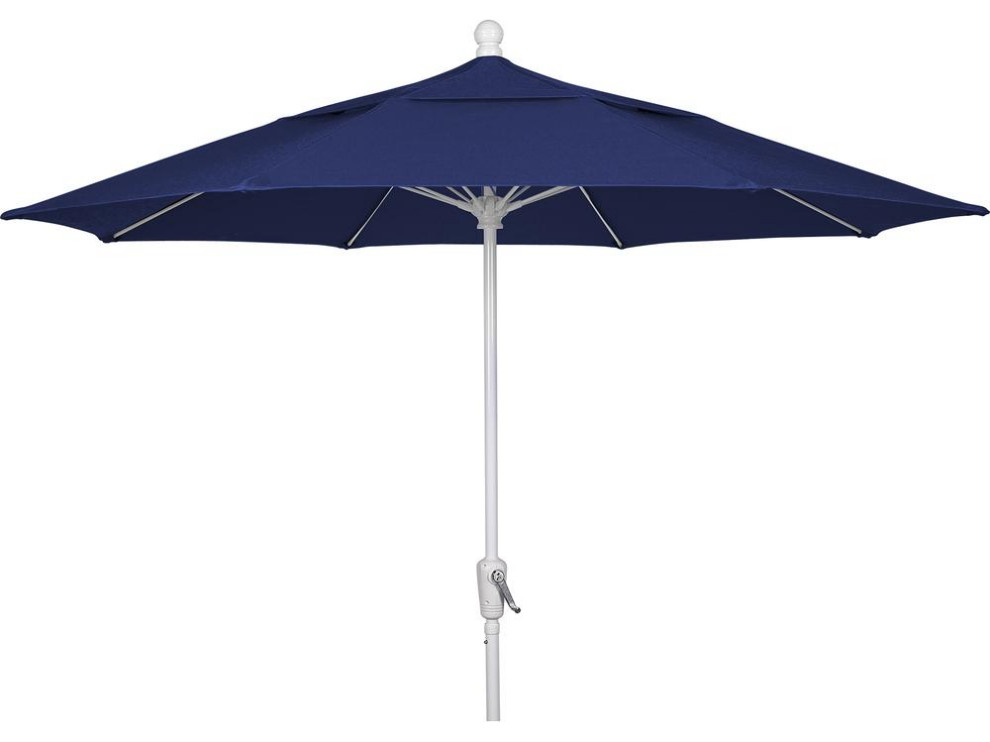 9' Oct Home Patio Umbrella 8 Rib Crank White With Navy Blue Spun