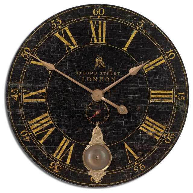 Bond Street Wall Clock, Black, 30" Traditional Wall Clocks by My
