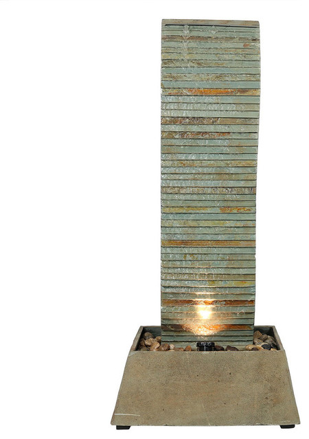Sunnydaze Spiraling Slate Freestanding Garden Water Fountain with LED