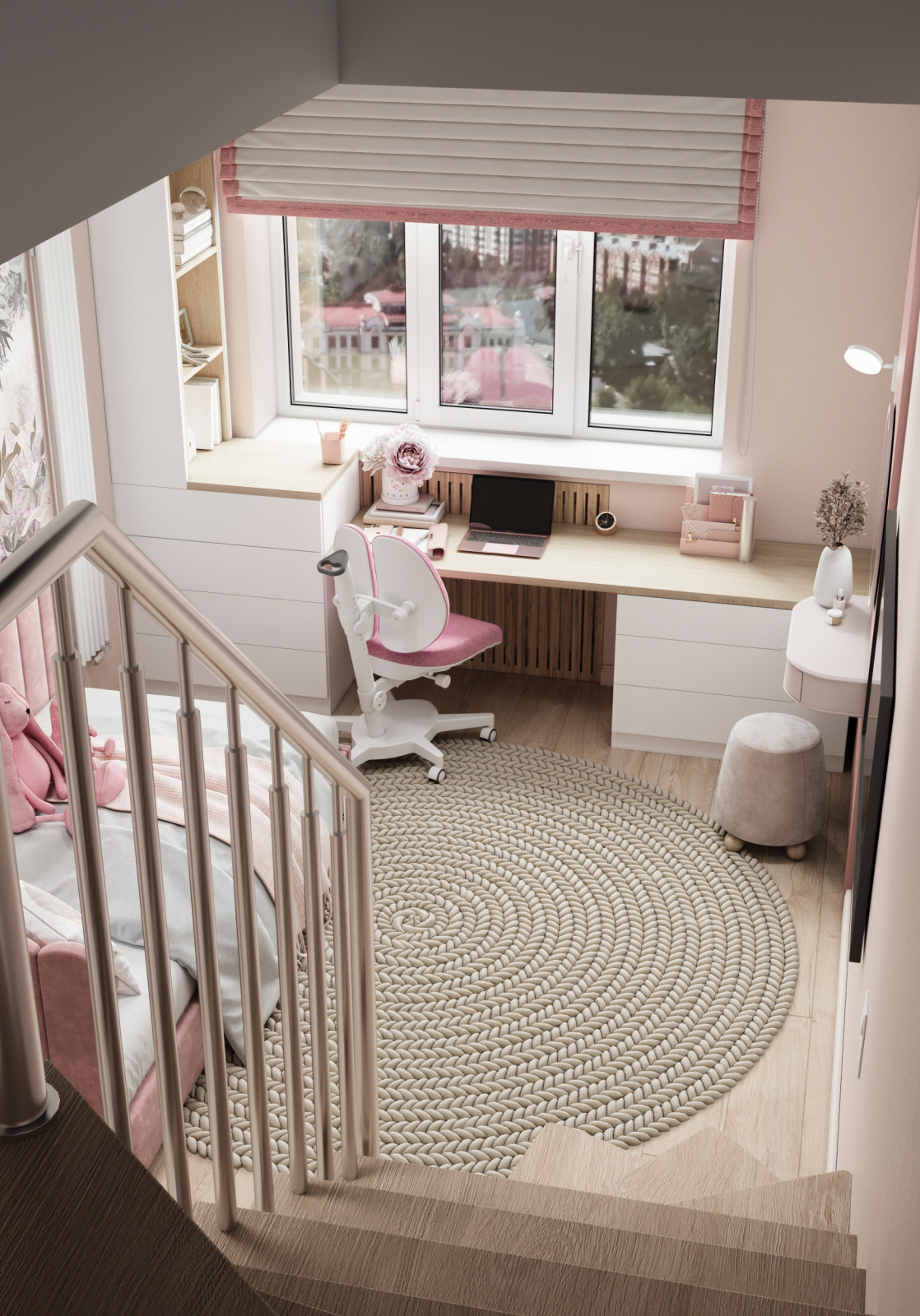 Детская с лестницей для девочки