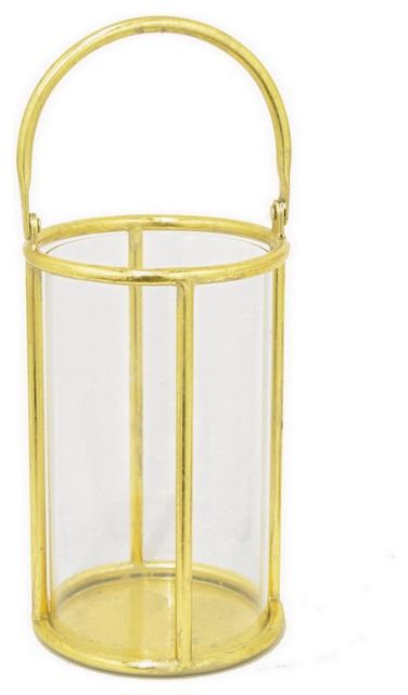 Gl Candle Holder With Gold Metal Base 6 75 X6 X15 5