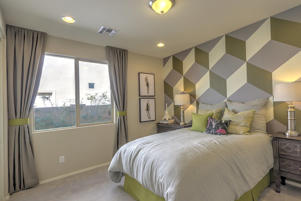 Design ideas for a mid-sized contemporary guest bedroom in Phoenix with grey walls and carpet.