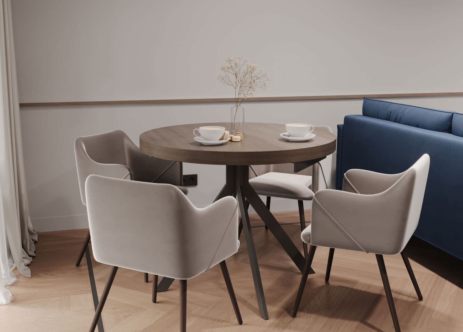 Современный интерьер с яркими акцентами и геометрическими формами