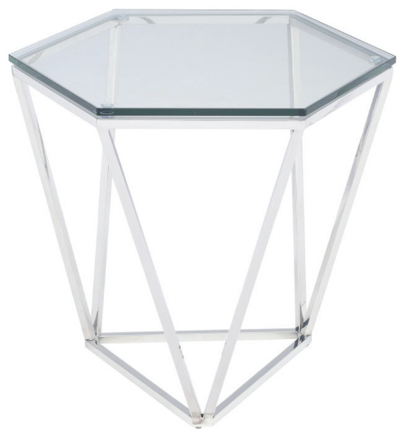 Louisa Side Table Glass Top End Chrome Stainless Steel Base