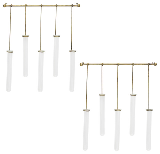 Wall Vase X5, 2Piece Set, 18.25"Lx20.5"H Iron/Glass Transitional