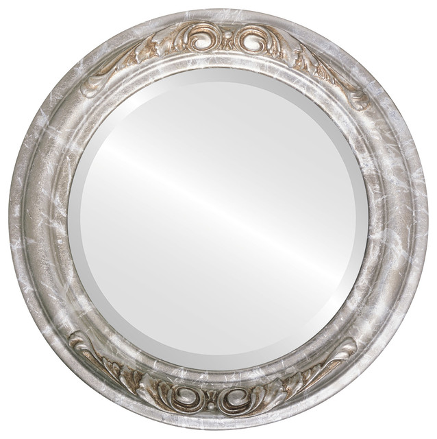 Florence Framed Round Mirror in Champagne Silver Traditional Wall