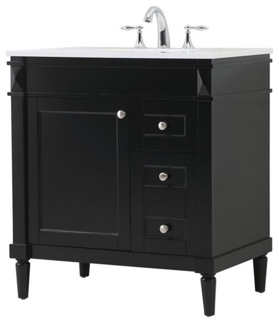 Elegant Decor 32" Aluminum MDF Single Bathroom Vanity in Black Transitional Vanity