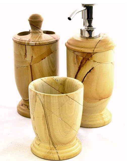 Teak Marble 3Piece Exotic Bathroom Accessory Set of Atlantic