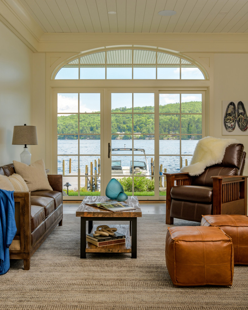 Photo of a beach style living room in Boston.