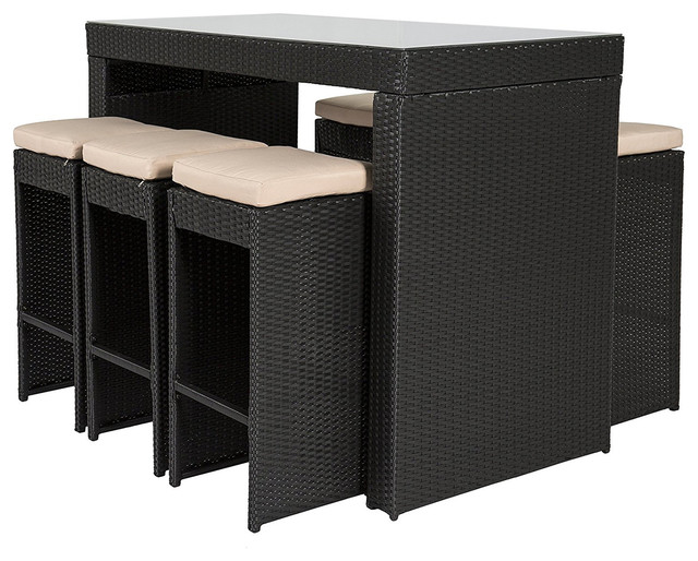 Outdoor Rattan Wicker Bar Stool Dining Table 7 Piece Set Tropical Outdoor Rattan Wicker Bar Stool Dining Table 7 Piece Set Tropical Pub And Bistro Sets By Onebig
