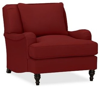 Carlisle Upholstered Armchair, Down Blend Wrapped Cushions, Twill Sierra Red