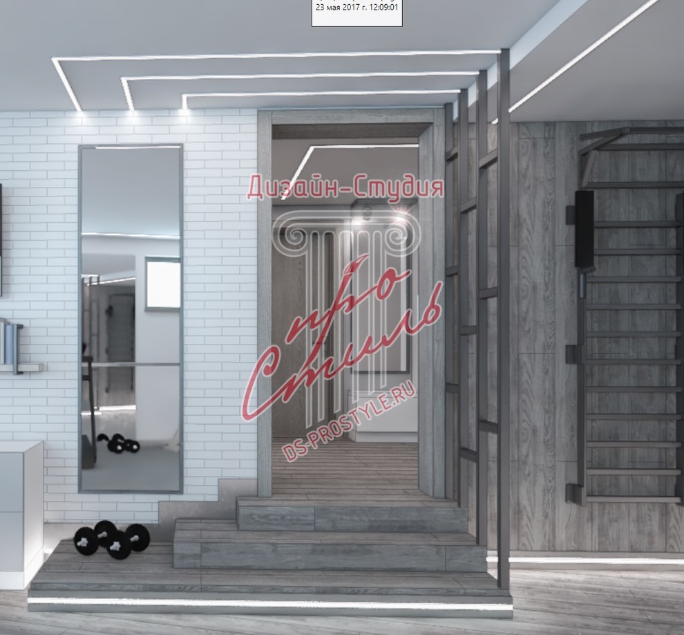 Загородный дом. Спортзал в цокольном этаже.