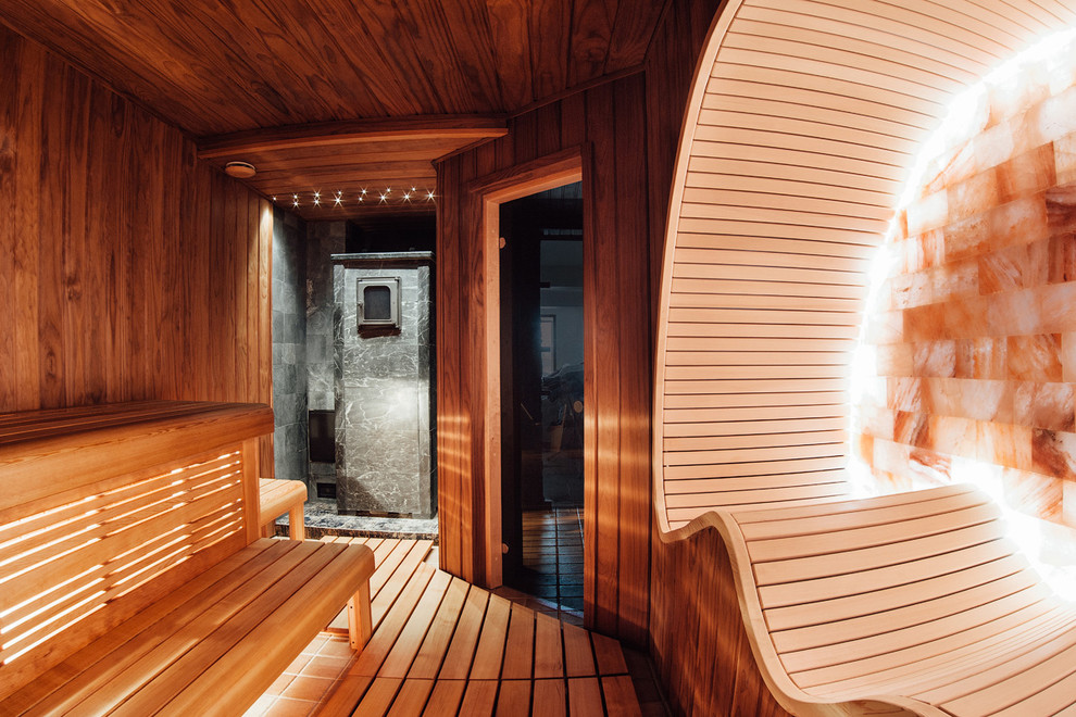 Design ideas for a contemporary bathroom in Saint Petersburg with with a sauna.