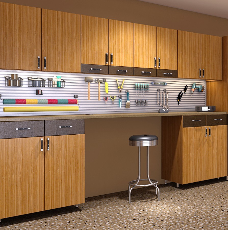 Garage workshop - mid-sized modern attached garage workshop idea in Los Angeles