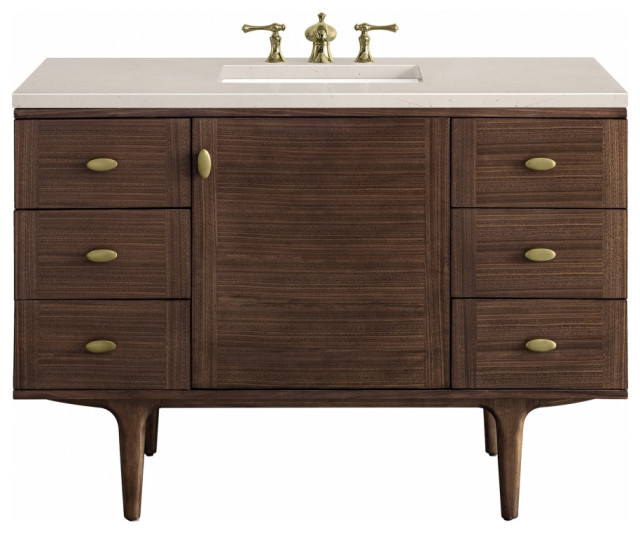 48" Modern Mid-Century Walnut Single Sink Bathroom Vanity, James Martin ...