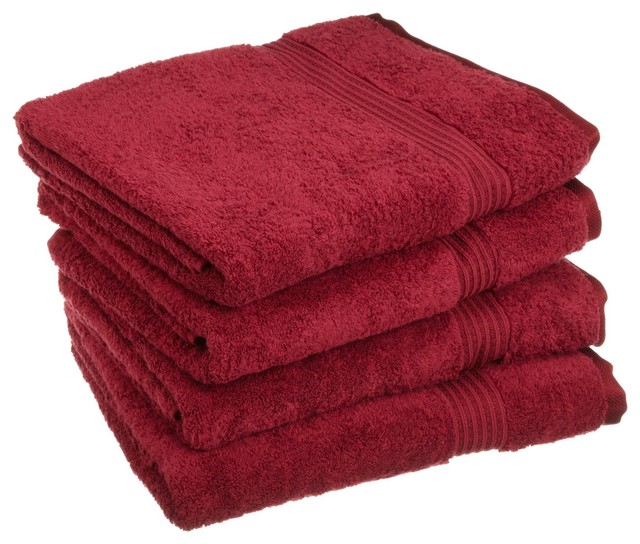 Superior Egyptian Cotton 4pc Bath Towel Set Traditional Superior Egyptian Cotton 4pc Burgundy Bath Towel Set