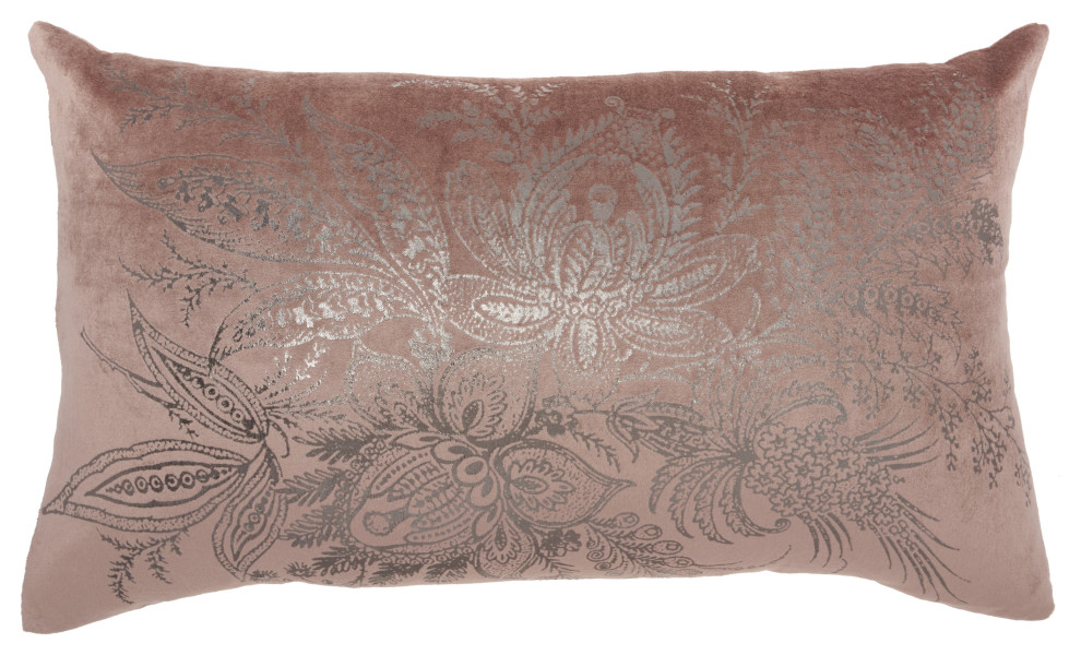 Nourison Home 14"x20" Kathy Ireland Pillow Metallic Florals Nude Throw