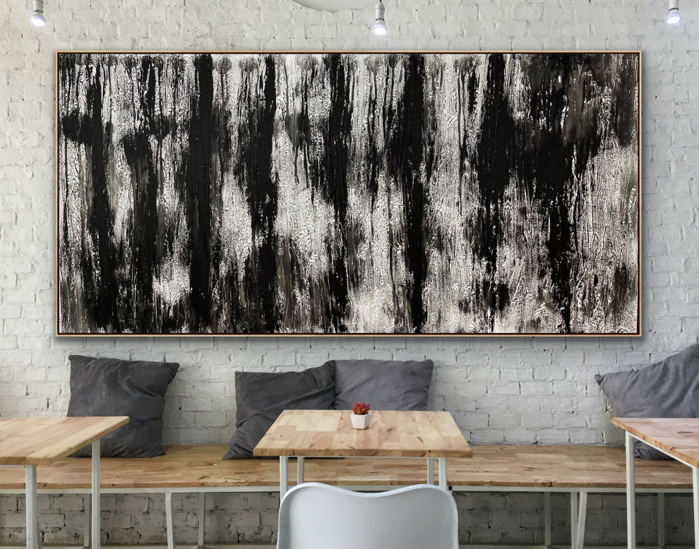 36" x 72" Black white minimal Large Modern abstract Painting MADE TO ORDER