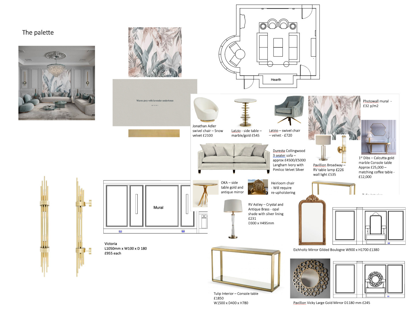 A series of boards are created for each room with every item detailed, including the furniture you’re keeping and with suggestions for additional furniture and furnishings if required.