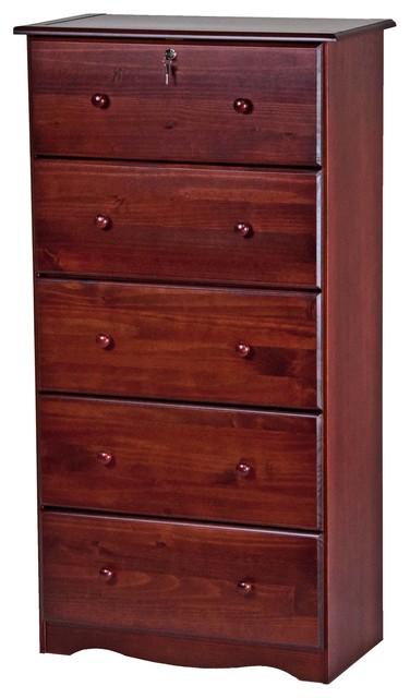 100 Solid Wood 5 Super Jumbo Drawer Chest With Lock Transitional 100 Solid Wood 5 Super Jumbo Drawer Chest With Lock Mahogany