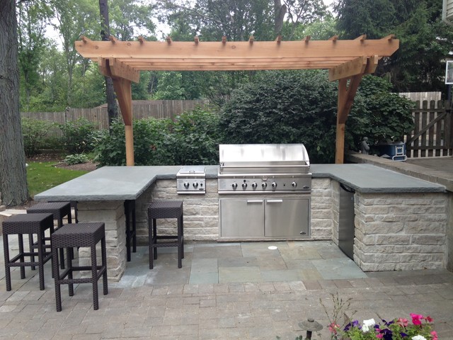 Contemporary Grill Station Limestone Tile built in bbq grill surroundcontemporary patio chicago