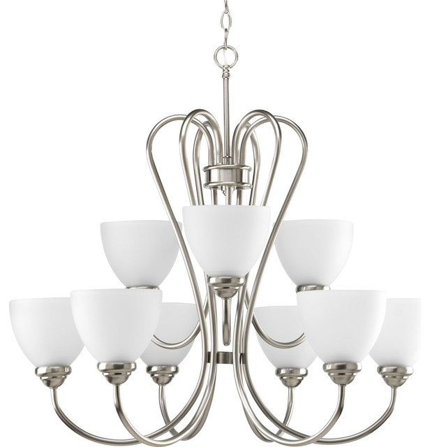 Progress Lighting P4668 Heart Nine Light Two Tier Chandelier With Progress Lighting P4668 Heart Nine Light Two Tier Chandelier With Etched Opal Gl