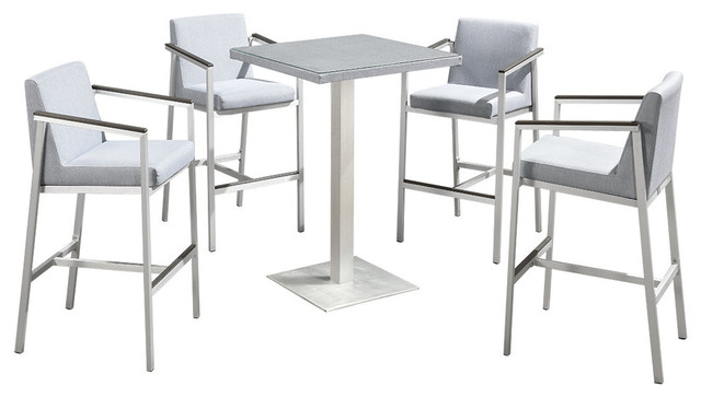 5 Pc Modern Aluminum Outdoor Patio Furniture Dining, Bar Table and barstool Set