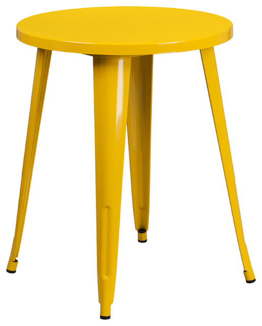 24" Round Yellow Metal Indoor-Outdoor Table
