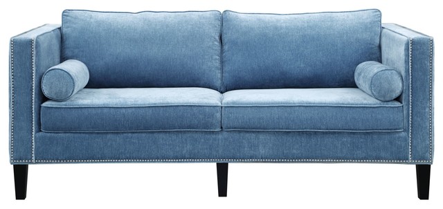Blue Velvet Sofa With Nailheads