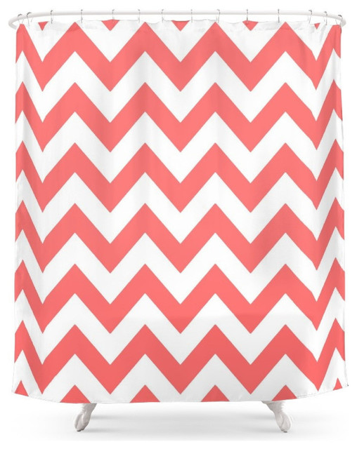 Chevron Coral Shower Curtain Contemporary Shower Curtains By
