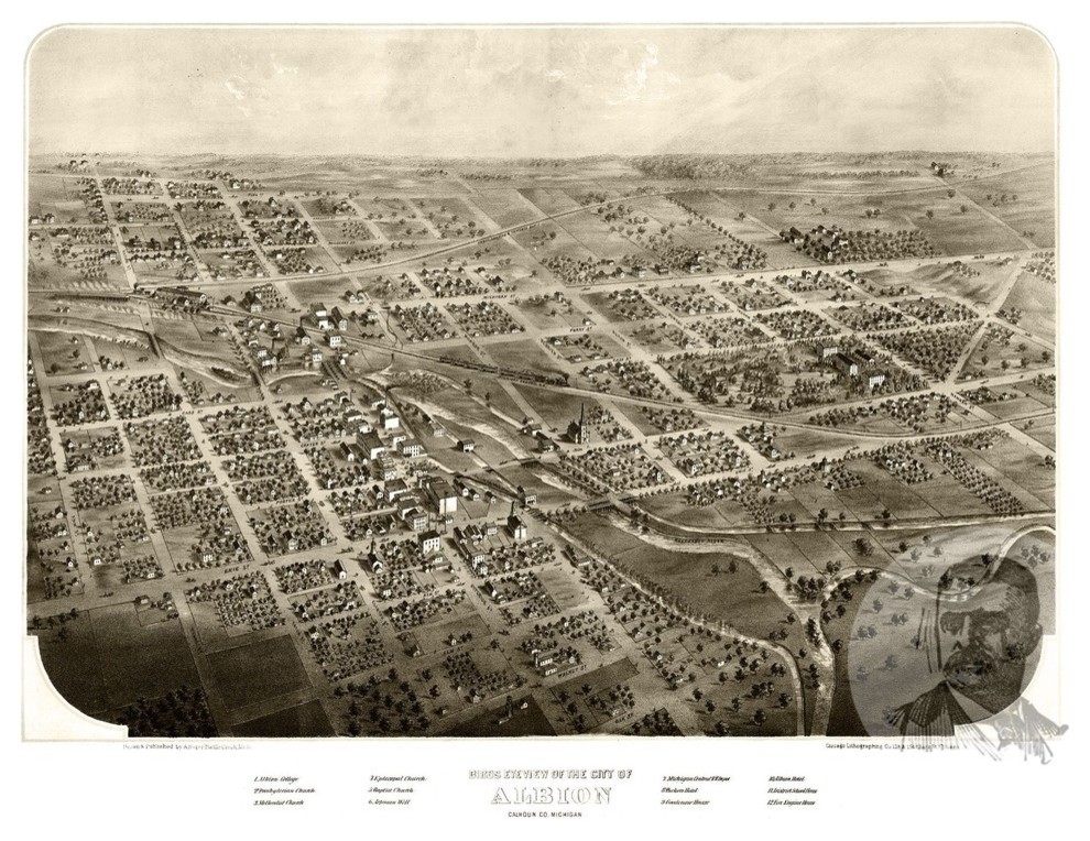 Old Map of Albion Michigan 1868, Vintage Map Art Print, 18"x24