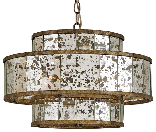Palma Hollywood Regency Antique Bronze Mirror Drum Pendant 18 Inch