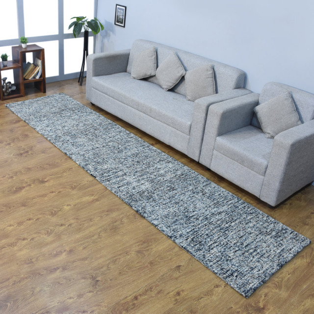Hand Tufted Wool Area Rug Solid Dark Blue, [Runner] 2'6''x11 ...