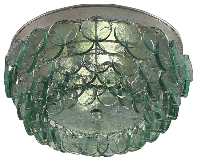 Hatteras Coastal Beach Teal Glass Disc Ceiling Mount