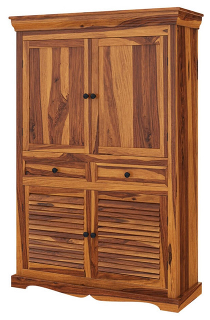 Tanay Louvered Doors Rustic Large Solid Wood Tv Armoire Cabinet
