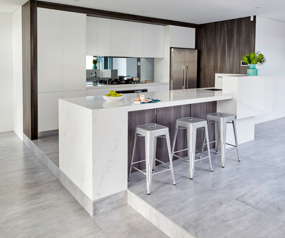 Photo of a contemporary kitchen in Other with quartz benchtops.