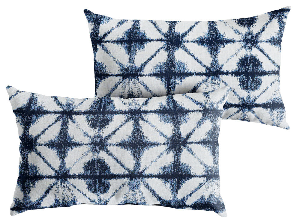 Sunbrella Carrington Indigo Geometric Outdoor XL Lumbar Pillow, Set of 2