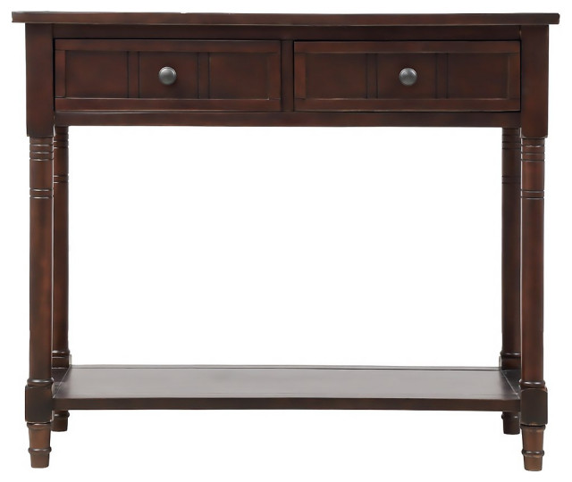 Vintage Console Table Turned Legs With Open Shelf And Carved Drawers Traditional Console 7046